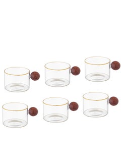 Buy Wooden handle glass coffee cup set, 6 pieces in Saudi Arabia