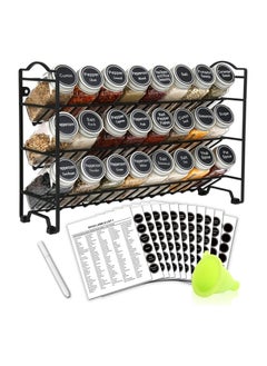 Buy Spice Rack Organizer with 24 Square Spice Jars 120 ml with 386 Labels and Chalk Marker and Funnel in UAE