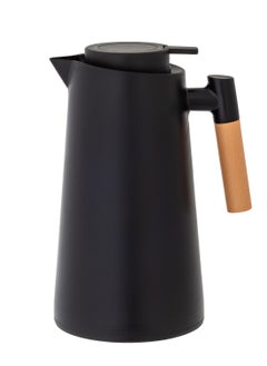 Buy plastic thermos for tea and coffee 1 liter black with wooden handle in Saudi Arabia