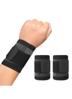 اشتري 2-Piece Wristbands Compression Wrist Strap, Non-slip Wrist Brace Carpal Tunnel, Nylon Breathable Adjustable Wrist Strap for Fitness Weightlifting Sprains Tendonitis Pain Relief (Black, M) في السعودية