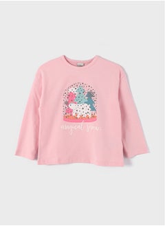 Buy Crew Neck Printed Long Sleeve Girl T-shirt in Egypt