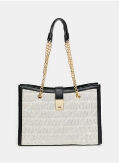 اشتري Textile Shoulder Bag With Leather Trim & Chain Handle في مصر