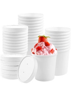 Buy White Paper Cups 16oz With Paper Lid Small Disposable, Soup, Salad, Ice Cream Cups, Parties or Work 100 Pieces. in UAE