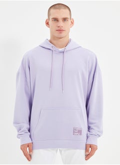 Buy Basic Lilac Oversize Hooded Labeled Fleece Cotton Sweatshirt TMNAW21SW2005 in Egypt