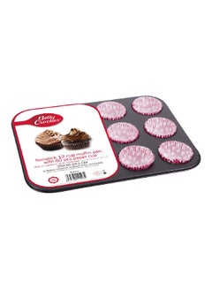 Buy 12-Cups Durable Carbon Steel Non-Stick Coated Muffin Pan with 60-Paper Cups Black 3 x 26.5 x 36 cm BC1051 in Saudi Arabia