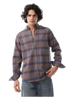 Buy Gingham Pattern Long Sleeves Shirt_ Grey, Blue & Caramel Brown in Egypt