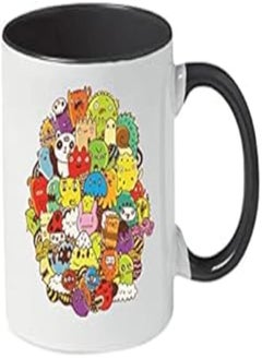 Buy MEC - Colored Doodle Of Cartoon Characters - Ceramic Mug Black, Coffee Mug for Drinking Coffee, 11oz Coffee Tea Cup in Egypt