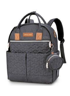 اشتري Quilted Diaper Backpack With  Pacifier bag and Stroller hooks-Grey في السعودية