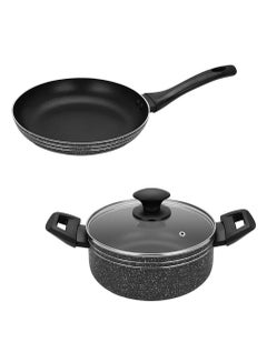 Buy Auroware 3 Piece Non Stick Cookware Set Frying pan and Casserole Tempered Glass with Lid PFOA Free in UAE