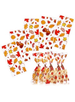 Buy 100 Pieces Fall Thanksgiving Cellophane Treat Bags, Clear Pumpkin Maple Leaf Goodie Candy Treat Bags Bulk With Twist Ties For Thanksgiving Autumn Fall Party Favor Supplies in UAE