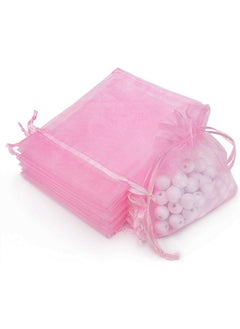 اشتري 100Pcs 2.8"X3.6"(7X9Cm) Sheer Drawstring Organza Jewelry Pouches Wedding Party Christmas Favor Gift Bags (Pink) في السعودية