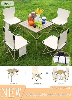 Buy 5PCS Folding Table and Chairs Set, Portable Picnic Square Table with 4 Seats,Camping Table with Easy Carrying Bag for Outdoor Camping Picnic BBQ, Party and Dining in UAE