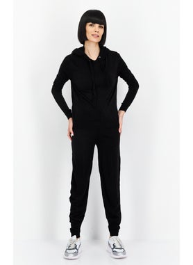 Buy Women 2 Pieces Knitted Sweatshirt And Sweatpants, Black in Saudi Arabia