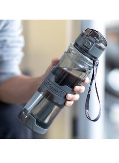 اشتري Tycom Water Bottle 1L Leak-Proof Drink Bottle, Gym Bottle with Protein Shaker, Flip Top Lid & Removable Strainer Sport Bottle for Fitness Cycling, Gym Camping Sports （Transparent Grey） في الامارات