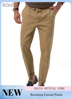 Buy Men's Business Casual Pants Cotton Pencil Pants With Elastic Waist Drawstring Design in Saudi Arabia