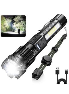 Buy Flashlight LED Rechargeable, Torch Light, 10000Lumens with 7 Light Modes Flash Light, IPX6 Waterproof, Zoomable, Handheld Emergency Light for Outdoor Camping Hiking in UAE