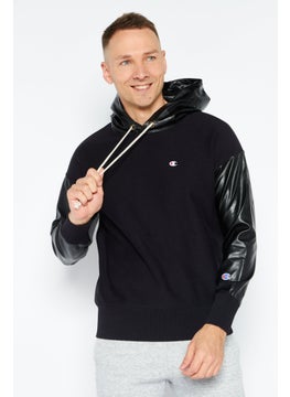 Buy Men Sportswear Fit Long Sleeves Outdoor Hooded Sweatshirt, Black in UAE