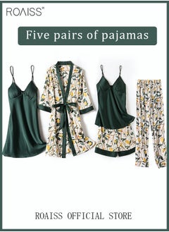 Buy 5-Pack Women's Pajama Sets Sling with Chest Pad Nightdress Sweet Sleepwear Home Wearing Clothes Suits Ladies Floral Printing Nightwear Lingerie Robe Underwear Shorts Summer Spring Green in UAE