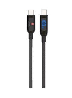Buy Swiss Military 2M Type C to Type C Premium Braided Cable:100W Power Delivery, LED Display, Rapid Charging, High-Speed Data Transfer Compatible with Apple iPad, MacBook Pro/Air, Samsung,Android - Black in UAE