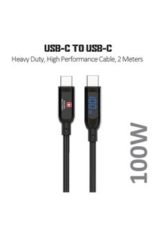 اشتري Swiss Military 2M Type C to Type C Premium Braided Cable:100W Power Delivery, LED Display, Rapid Charging, High-Speed Data Transfer Compatible with Apple iPad, MacBook Pro/Air, Samsung,Android - Black في الامارات