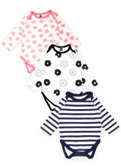 اشتري Kidbea 100% Organic cotton baby Pack of 3 onesies Unisex | Donut, Heart and Strips - Blue في الامارات