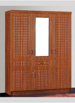 Buy MODERN 3 Door Wooden Wardrobe Cabinet Cupboard Engineered Wood Perfect Modern Design With Mirror Color Charry in UAE