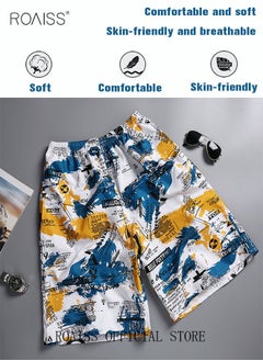 Buy Men's Beachwear Quick Dry Beach Pants Swimming Trunks Leaves Pattern Thin Five-point Casual Pants Sports Running Boxer Swim Shorts Swimsuit Summer Multicolor in Saudi Arabia