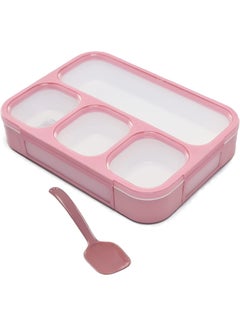 Buy Bento Lunch Box with Cutlery and 4 Compartments, Suitable for Microwave and Dishwasher, Pink 1000ml in UAE