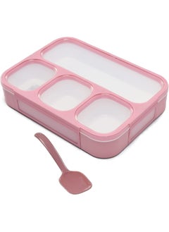 اشتري Bento Lunch Box with Cutlery and 4 Compartments, Suitable for Microwave and Dishwasher, Pink 1000ml في الامارات