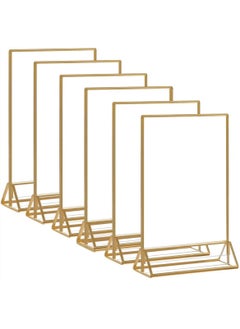 Buy 6 Pieces Clear Acrylic Table Card Holder, Double Sided Frame with Gold Border and Removable Vertical Stand for Photo Display, Wedding Table Number, Restaurant Sign, Menu Holder (5 x 7 inches) in Saudi Arabia