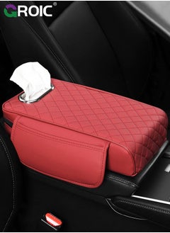 Buy 3 in 1 Car Armrest Cushion, Car Tissue Box, Car Center Console Cushion Pad Waterproof Leather, Autos Armrest Pad, Car Armrest Cover, Armrest Cushion with Tissue Holder, Car Accessories (Red) in UAE