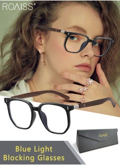 اشتري Blue Light Blocking Glasses Anti Blue Light Computer Reading Gaming TV Phones Square Eyeglasses Fashion Anti Eyestrain Headache Eyewear for Men Women Glossy Black 52mm في الامارات