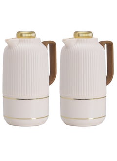 Buy 2-Piece Coffee And Tea Vacuum Flask Off White/Gold 1 Liter in Saudi Arabia