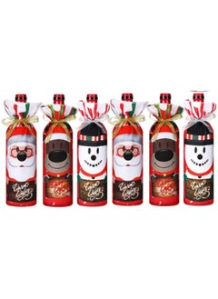 Buy Wine Bottle Covers,6 Pieces Wine Bottle Bags with Drawstring, Burlap Reindeer Snowman Pattern Wine Bottle Sweater Dress in UAE