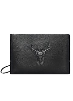 Buy Bull Head Pattern Clutch Bag Super Slim Textured Leather Animal Embossed Anti-theft Large Wallet Card Case Gift for Men Black in UAE