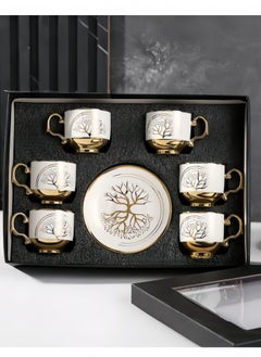 Buy 12 PCS Coffee Cup and Saucer Mug Set Arabic Ceramic Cup, Tumbler,90ML Cup and Saucer Set 6 Cups 6 Saucers in Saudi Arabia