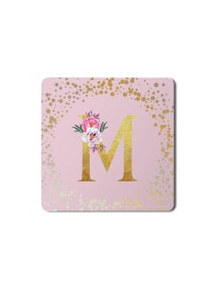 Buy Designer Leather Coasters Mat for Beverage Drinks- Custom Monogram Initial Letter Floral Pattern Alphabet - M (Pink) in UAE