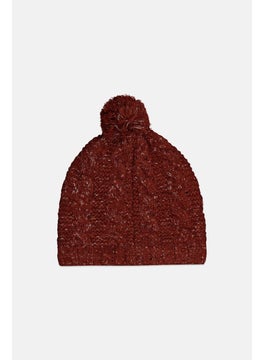 Buy Women Pompoms Knitted Beanie, Brown in UAE