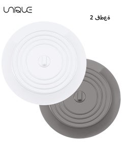 Buy Bathtub Drain Cover 2 Pack, Silicone Bathtub Stoppers, 6 Inches Universal Bath Tub Stopper Replacement, Drain Plug Hair Stopper with Strong Suction, for Bathroom Kitchen Laundry, White&Grey in UAE