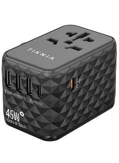 Buy TIKNIA 45W Universal Travel Adapter, GaN III International Plug Adapter with 2 USB-C PD Fast Charging and 3 USB-A Quick Charging Adaptor all in one Wall Charger for USA EU UK AUS, Black in UAE