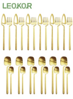 اشتري 24 PCS Hangable Flatware Set with Knives Spoons and Forks Stainless Steel Flatware Set for 6 Persons Gold في السعودية