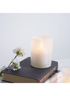 Buy Apex Glass Candle Holder with Horizontal Lines Design Dia10x12.5cm- White in UAE