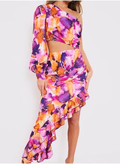 اشتري Floral Print Asymmetric Hem Dress في الامارات