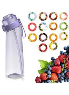 Buy Water Bottle 650ml Fruit Fragrance Water Bottle With Straw and 14 Flavour Pods, BPA Free Air Water Bottle Up, 0 Sugar, 0 Calorie Starter up Set Drinking Bottles Purple in UAE