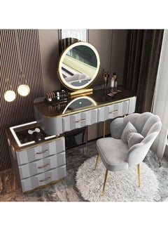 Buy Dressing Makeup Table with Mirror and Chair, Solid Wood Modern Smart Dressing Vanity Table, Storage Drawers, Lighted Mirror Make up Desk for Bedroom Furniture Women's Dresser Gift. in UAE