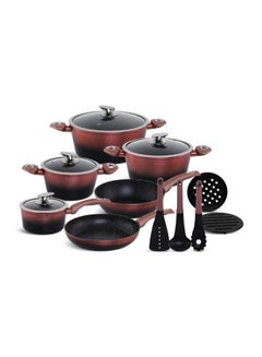 Buy EDENBERG 15-piece Ombre Black Rose Gold Forged Cookware Set| Stove Top Cooking Pot| Cast Iron Deep Pot| Butter Pot| Chamber Pot with Lid| Deep Frypan in UAE