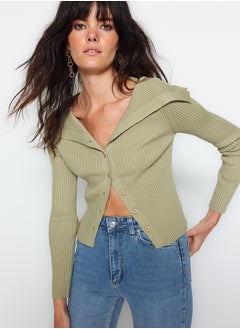 Buy Khaki Turndown Collar Knitwear Cardigan TWOAW24HI00284 in Egypt