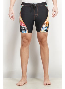 Buy Men Drawstring Printed Board Short, Black in Saudi Arabia