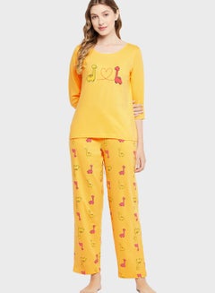 Buy Crew Neck Graphic Top & Printed Pyjama Set in Saudi Arabia