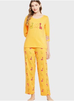 Buy Crew Neck Graphic Top & Printed Pyjama Set in Saudi Arabia